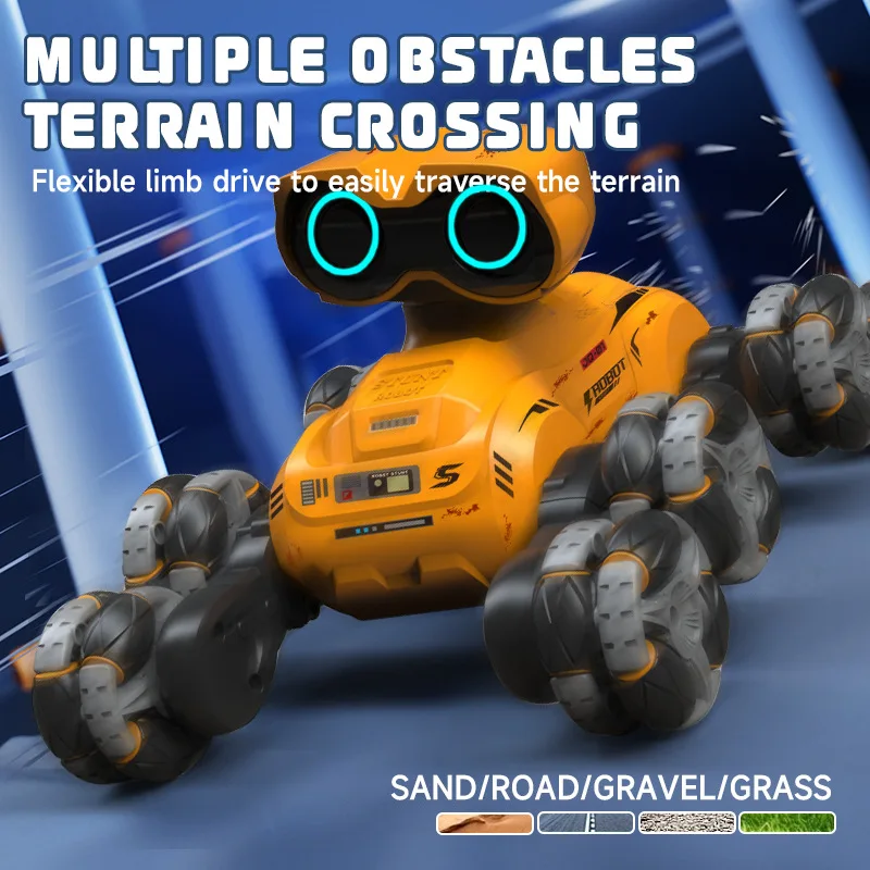 New Remote Control Dog Wally Robot Automatic Demonstration with Music Rotating Stunts Eight-Wheel Side Walking Swing Arm Remote