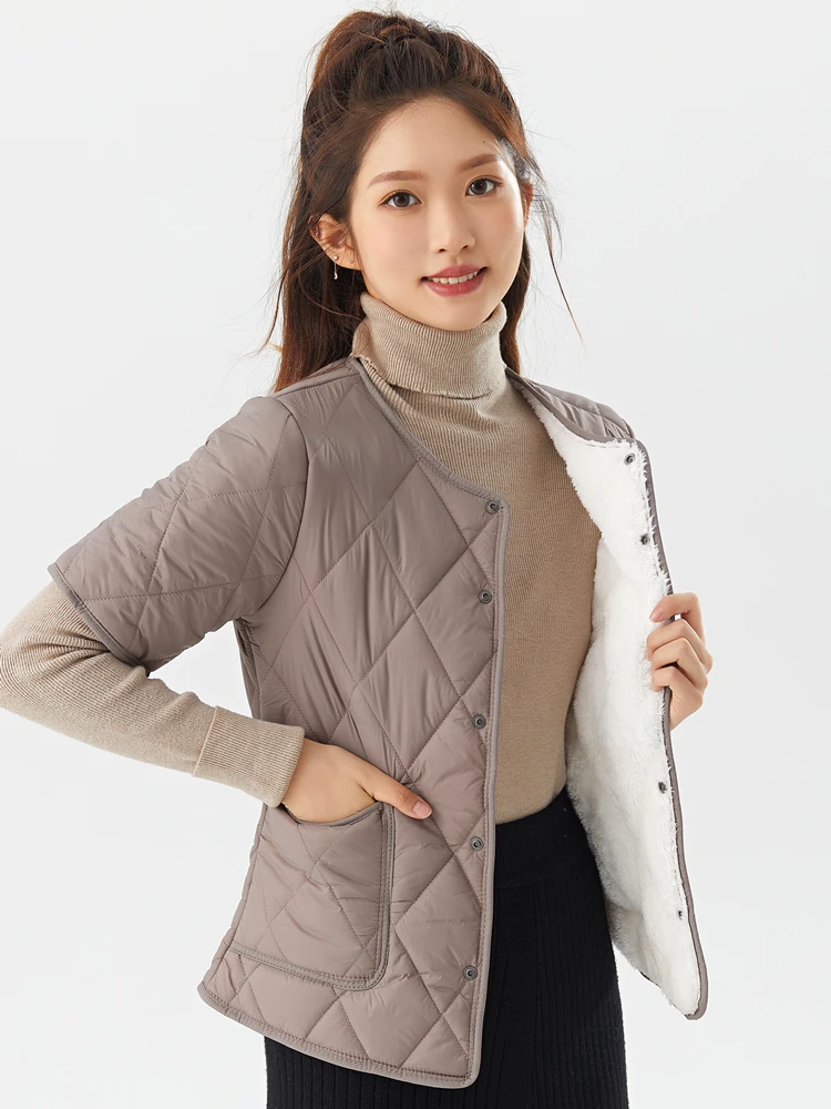 Women's Short Sleeve Thickened Fleece Lined Cotton Vest Autumn Winter Warm Inner Wear Slim Fit V-Neck Single Button Closure