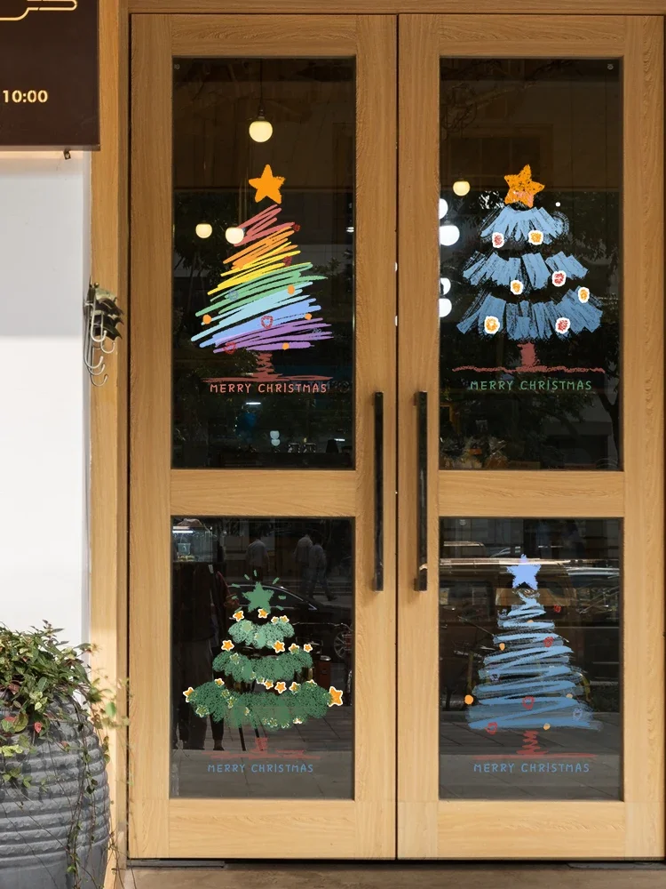 Árvore De Natal Estática Porta De Vidro Adesivo, Grelhas De Janela Adesivo, Arranjo De Cena De Atmosfera Pequena, Decoração De Natal