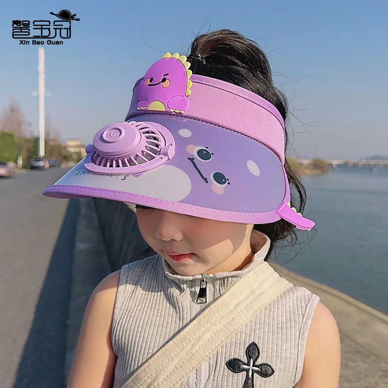 Sun Visor Hats with Fan USB Charging Boys Girls Caps Large Area UV Protection Caps for Kids Adjustable Elastic Buckle ST1071