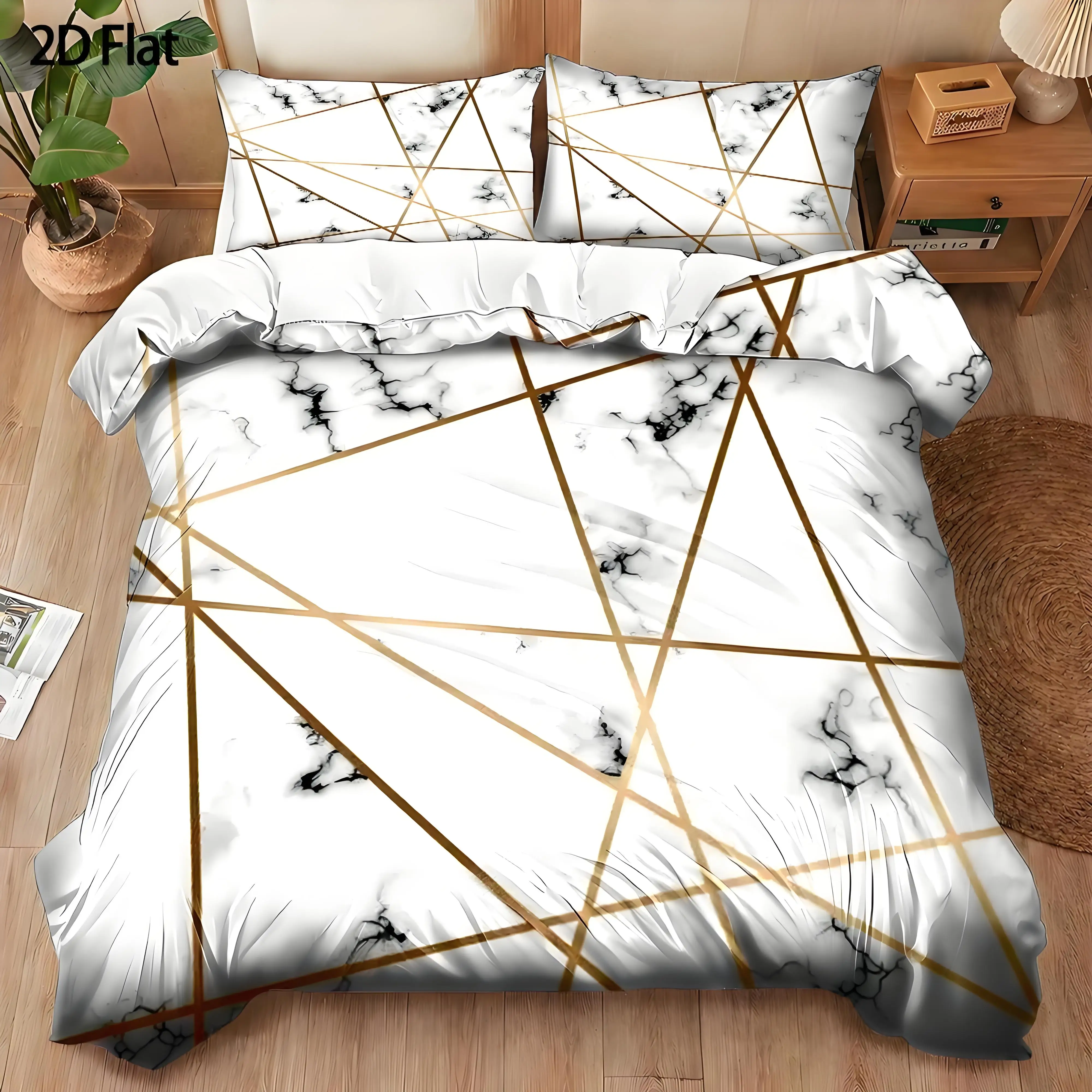 Master Bedroom Ambiance Black and White Marble Light Luxury Three-Piece Bed Set Duvet Cover Set Machine Washable Invisible Zipper Large Double Bedding