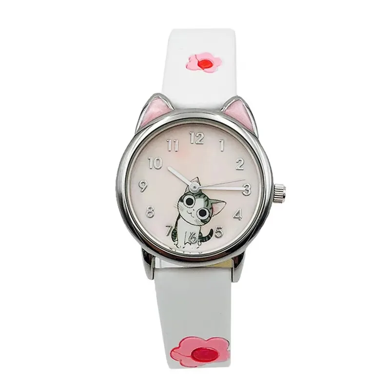 Reloj de estudiante para mujer, regalo femenino, bonito diseño de gato y queso, relojes para niños, relojes analógicos de cuarzo para niñas