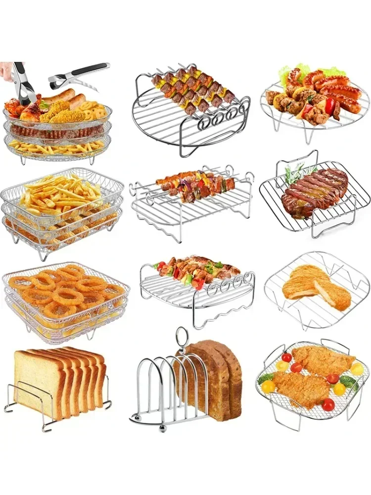 Support de gril détachable multicouche pour friteuse à Air, support de cuisson carré/rond/rectangle pour four, injecteur de viande, Gadgets de cuisine