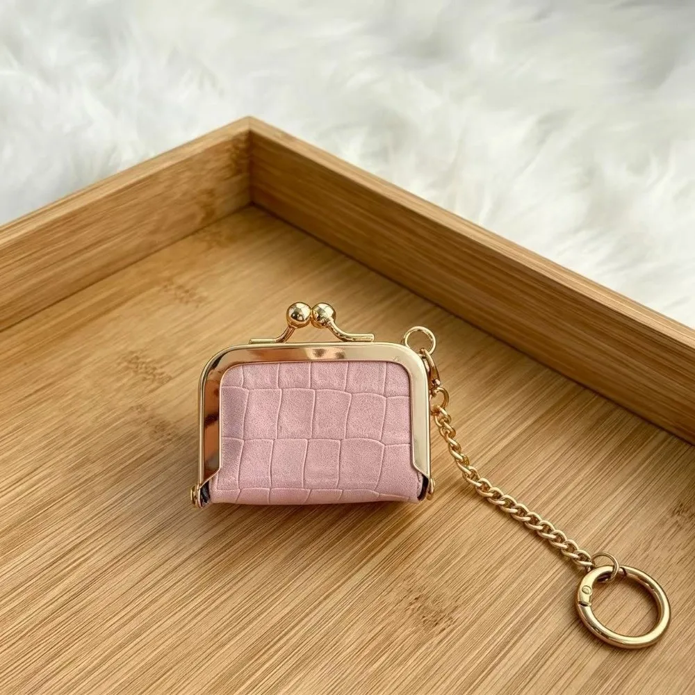 PU Leather Kiss Lock Coin Purse Detachable Chain Small Jewelry Storage Pouch Embossed Portable Keychain Change Wallet