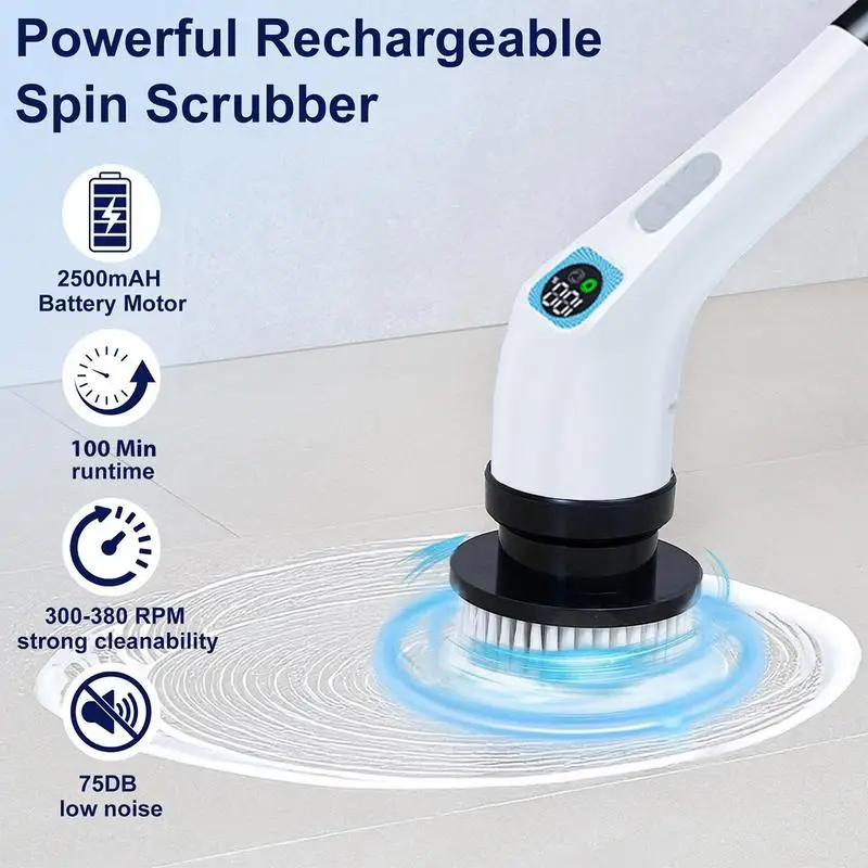 Cordless Electric Cleaning Brush, Spin Scrubber, 4 Replaceable Brush Headsand, Full Body IPX7 Waterproof