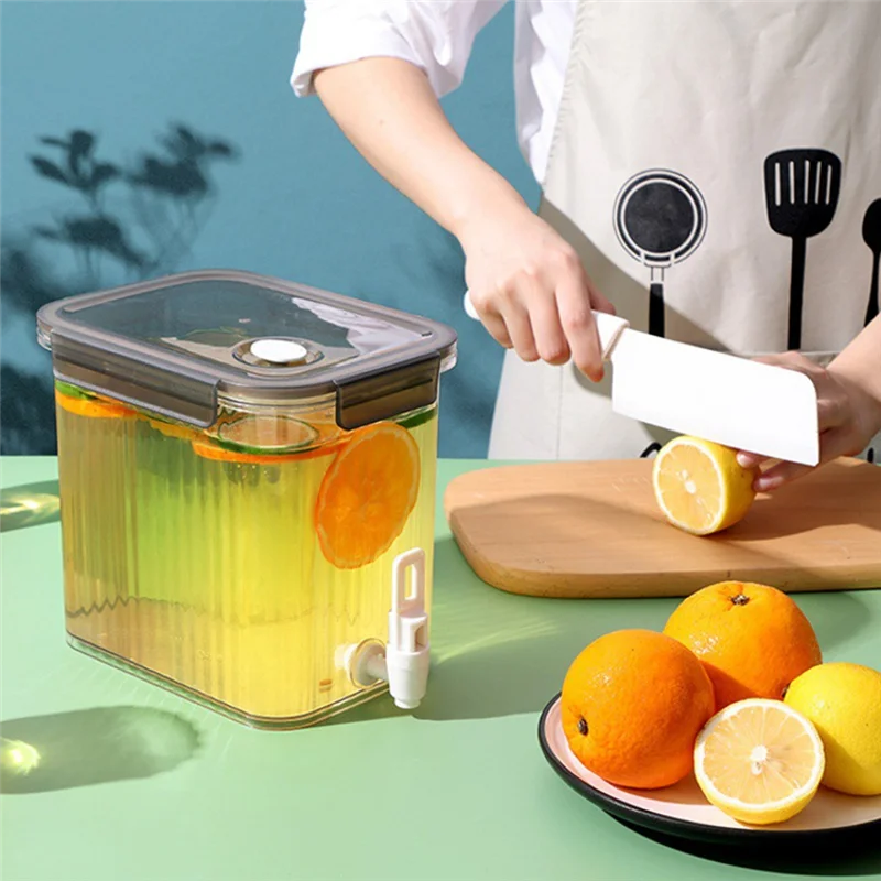 A74U Small Beverage Dispenser Plastic Refrigerator Beverage Dispenser Water Tank Iced Milk Lemonade 3.5L Container