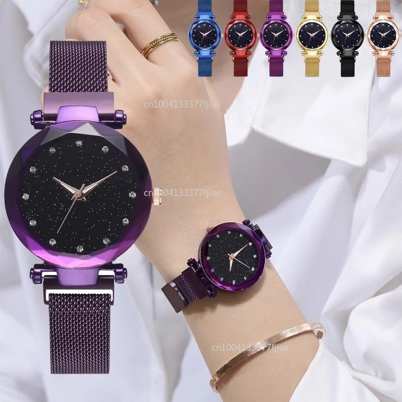 

Luxury Starry Sky Watches Women Bracelet Rhinestones Quartz Watch Ladies Thin Steel Magnetic Buckle Wristwatch