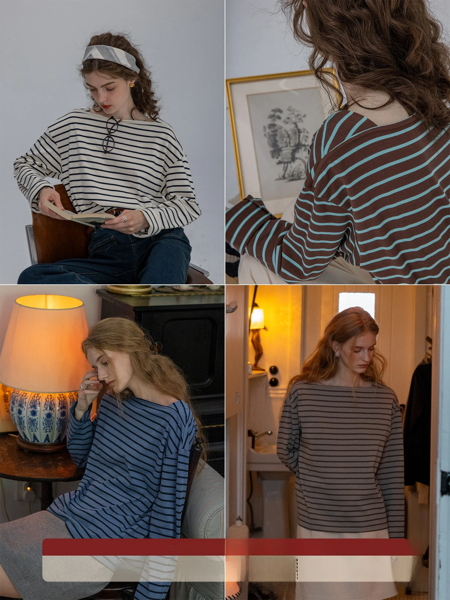 

Dailyart Deep Sea Iris Long Sve T-irt Versatile One oulder Trim Splicing Stripe Pattern Cotton Commute Sle Autumn Wear