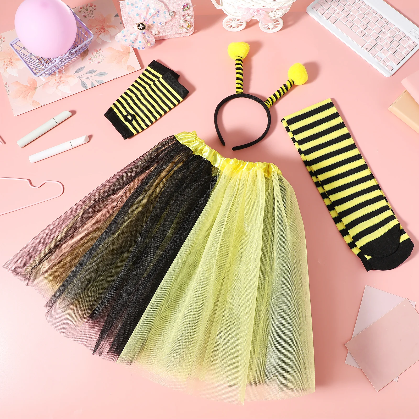 

Bee Cosplay Costume Set Includes Headband Tutu Skirt Gloves Comfortable Wear Elegant Appearance Suitable Women Halloween Party