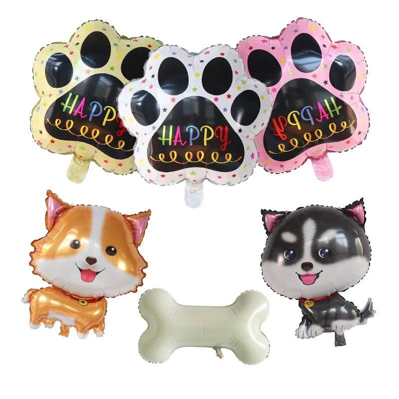 Corgi husky helium balloon pet dog paw bone cartoon animal balloon happy birthday party decoration balloon