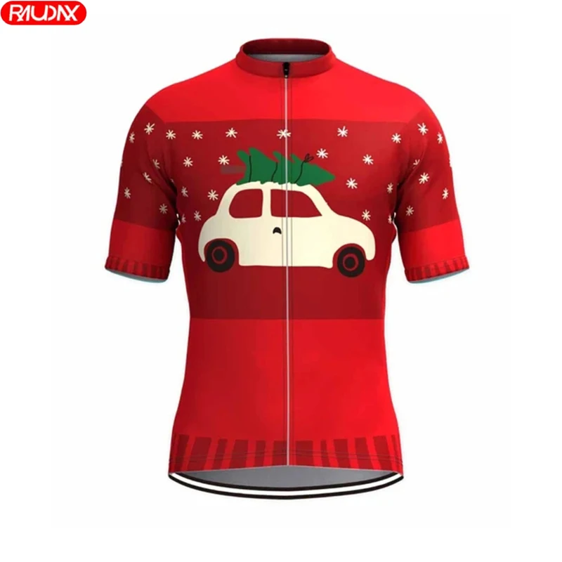 Christmas Cycling Suit Road Bicycle Breathable Cycling Shirt Summer Men's UV Protection Short Sleeves Quick Drying Short Sleeves