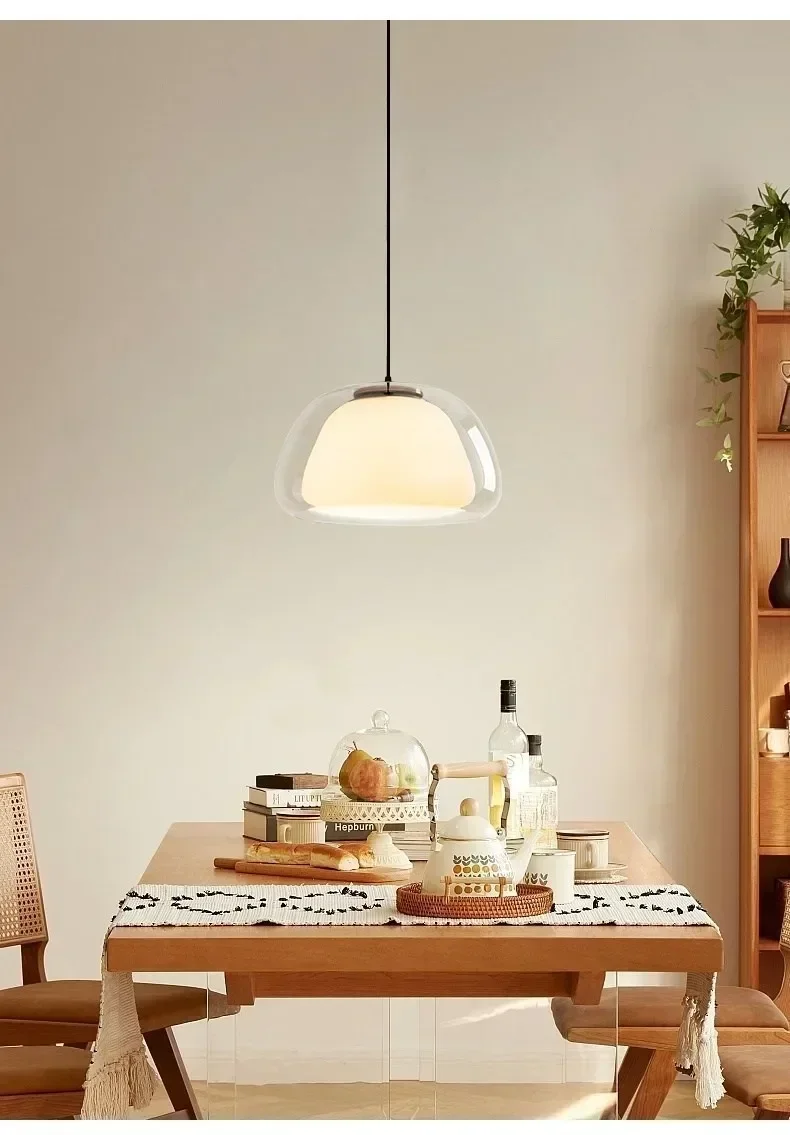 Creative Jelly Pendant Light Nordic Design Restaurant Kitchen Light Transparent and Milk White Double Layer Glass Chandelier
