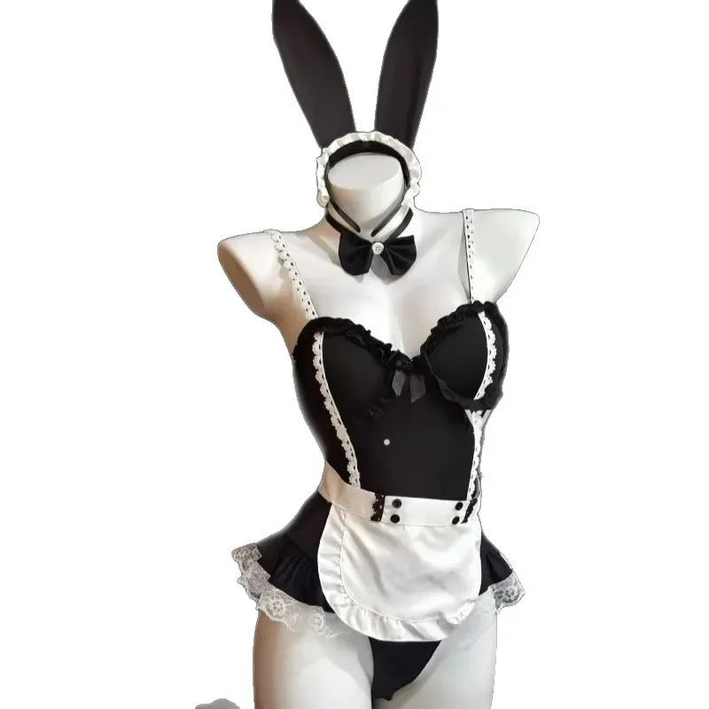 Milk Fragrant Rabbit Pure Desire Sweet Girl Sexy Cute Pink Strap Sleeping Skirt with Chest Cushion Gathering