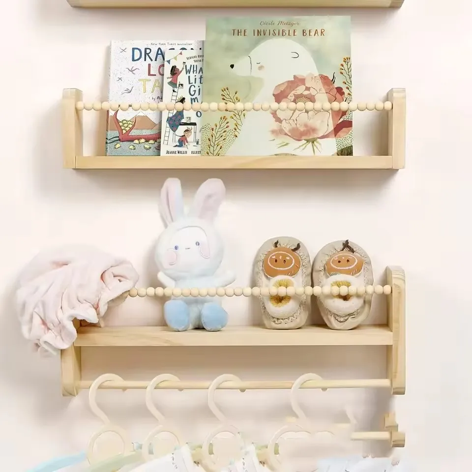 

1pc 50cm Wooden Display Nordic Bookshelf Wood Floating Wall Bookshelf Kids Nursery Shelves Wall Hanging Spice Rack Storage Rack