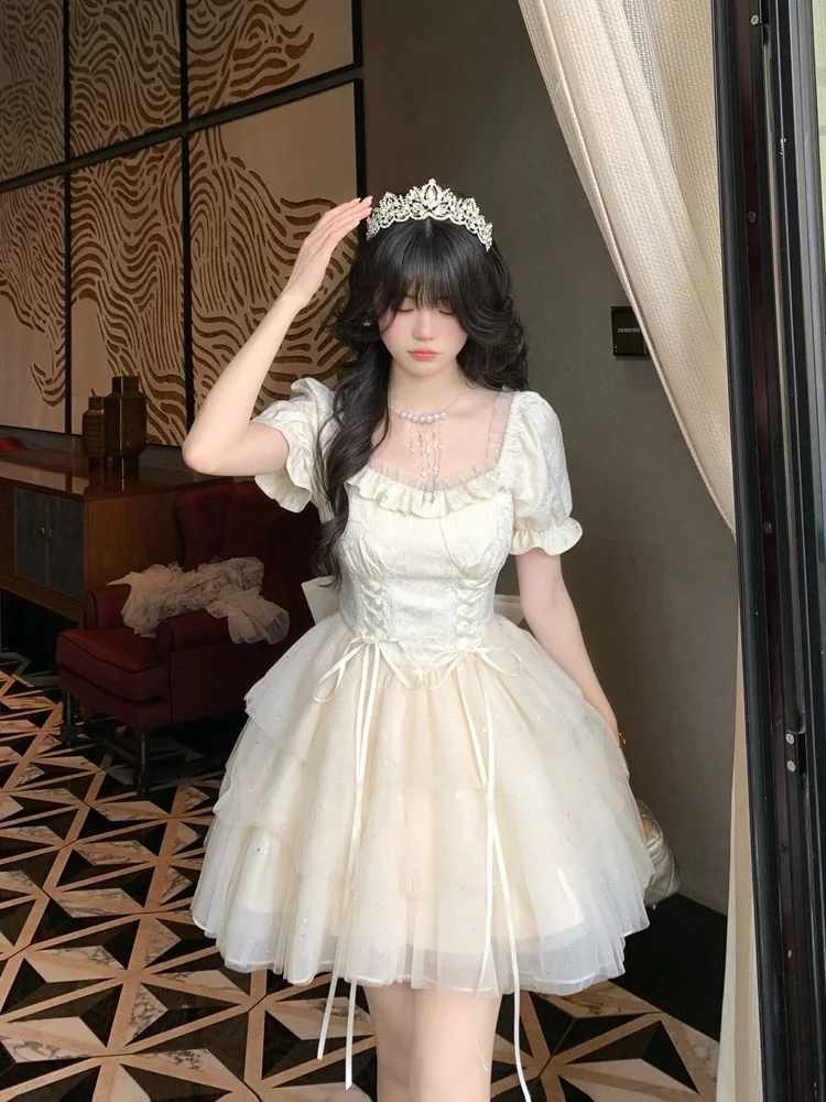 Ele Princ Sle ort Skirt with Large Bow Escape Design Me Dr Two Piece Set Women Summer Faion Fing Princes...