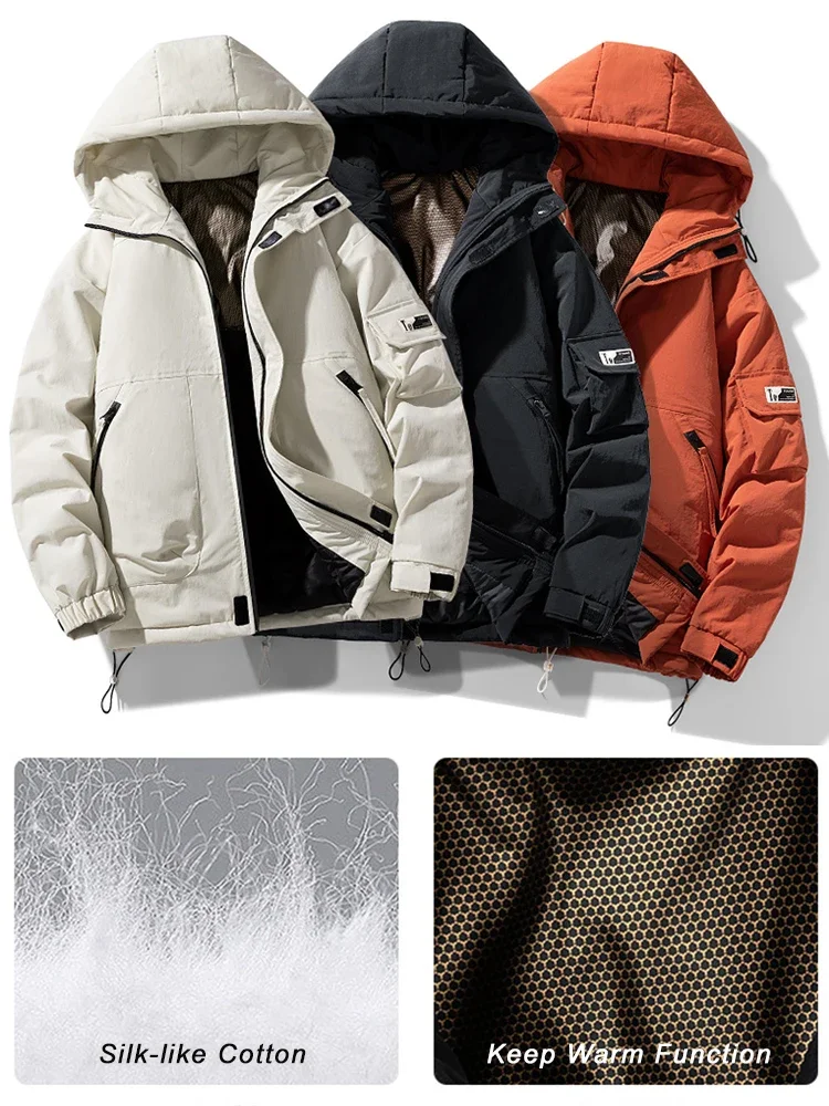 New Fashion Winter Men's Parka Thick Warm Jacket Multi-pocket Casual Hooded Windbreaker Cushion Warm Jacket Plus 8XL MensJacket