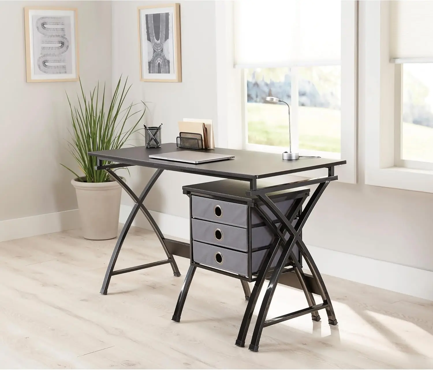 

® X-Cross 48"W Computer Desk With File Cabinet, Black