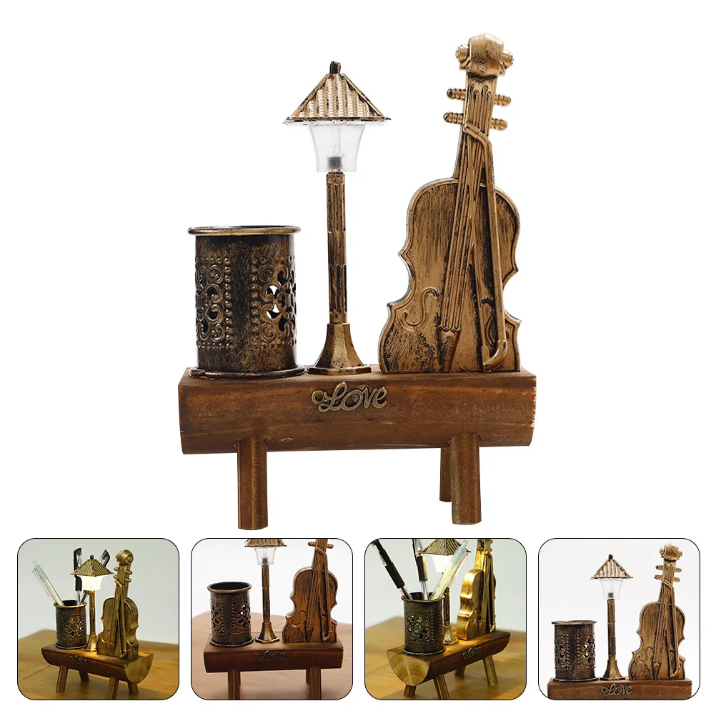 

Vintage Metal Violin Pen Holder Desktop Storage Holder Practical Pencil Organizer Office Stationery Vintage Violin Ornament