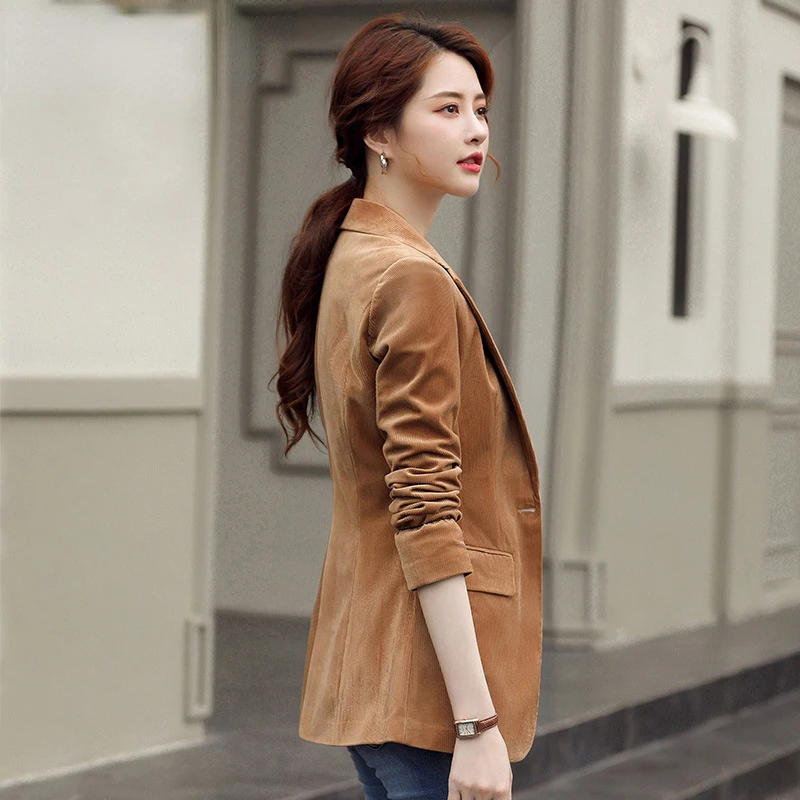 Autumn and Winter Blazer Women\'s Corduroy New Long Sleeve Professional Blazer Women\'s Coat Office Female Blazers Jacket Coat