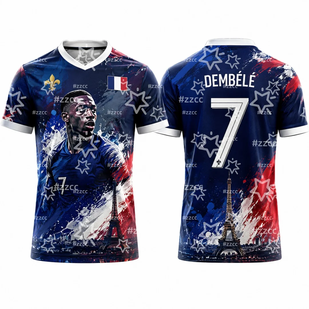 2026 France Dembélé No. 7 Football Jersey Match & Training Kit Summer Sports Men's T-Shirt Children's Clothing Tee Y2k Woman ﻿