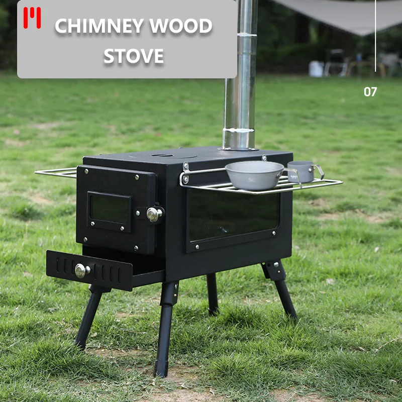 

Camping Tent Stove With Chimney Collapsible Wood Burning Stove Stainless Steel Outdoor Hot Tent Heater Portable Firewood Stove