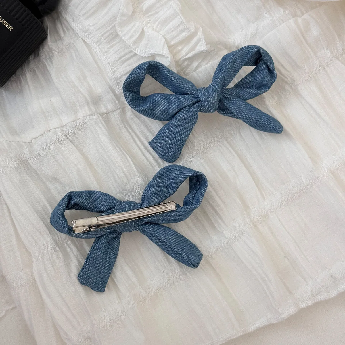 الكورية بسيطة الدنيم الأزرق الحلو القوس الأميرة رئيس دبوس الشعر الإناث الباليه نمط الجانب الانفجارات تشاك مجوهرات كليب دبوس فتاة الملحقات