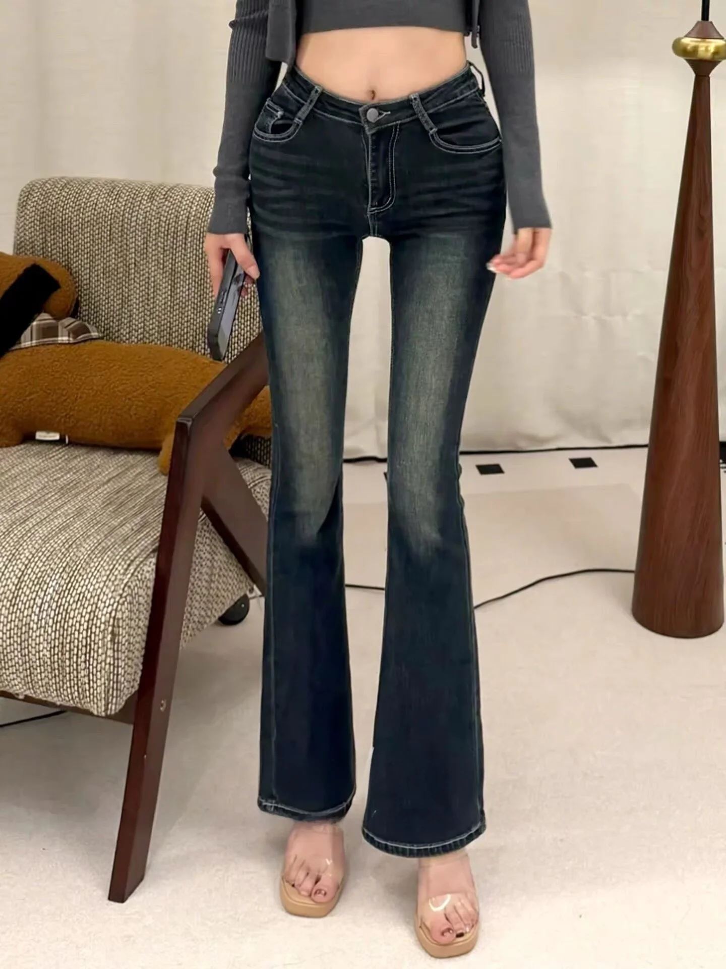 

Slim Fit Low Waist Bell Bot Jeans Women's Tightening Hip Lifting Autumn Winter Cotton Stretch Denim Pants Casual Faion