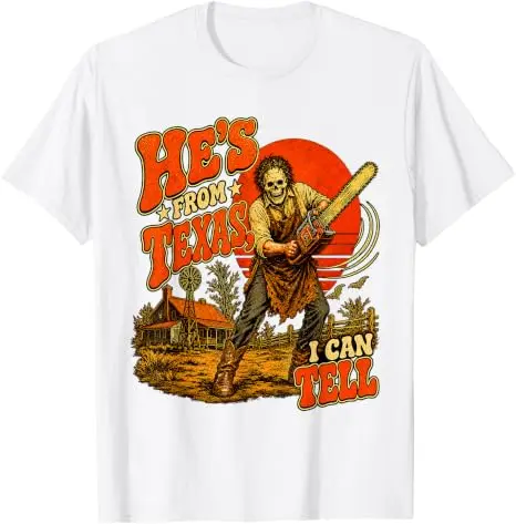Er kommt aus Texas, das kann ich dir sagen. Kettensägen-Horror-Halloween-T-Shirt, Y2k Texas Kettensägen-Skelett Country Grafik-Bekleidung, weiche Baumwoll-T-Shirts. – Detail 12