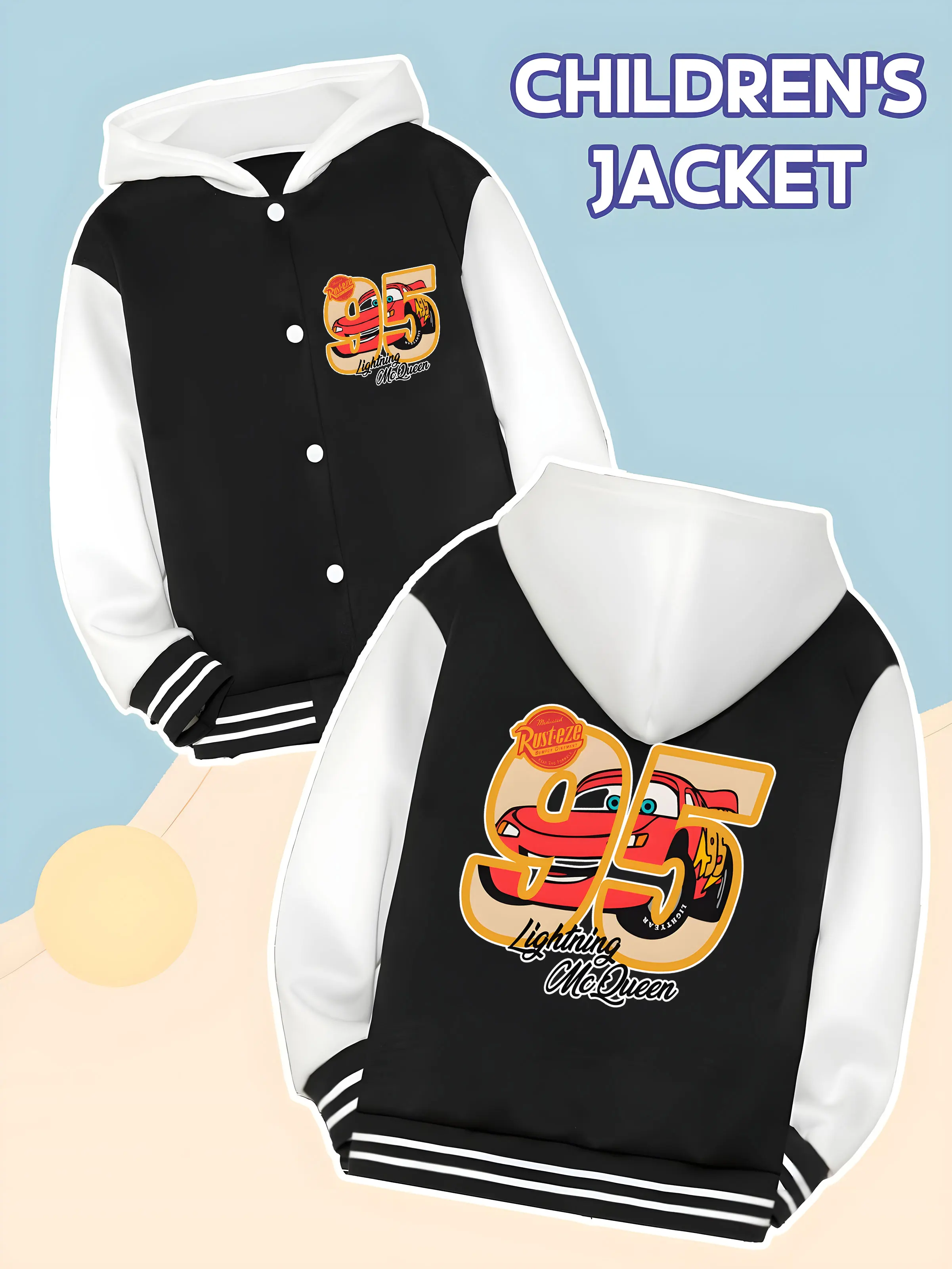 

MINISO Disney's Cars McQueen 95 Baseball Jacket for Boys - Features a bold 95 and McQueen racing print, perfect for school play