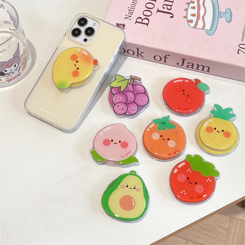 Korean Cute Cartoon Fruit Magnetic Holder Grip Tok Griptok Phone Stand Holder Support For iPhone 15 14 For Pad Magsafe Smart Tok