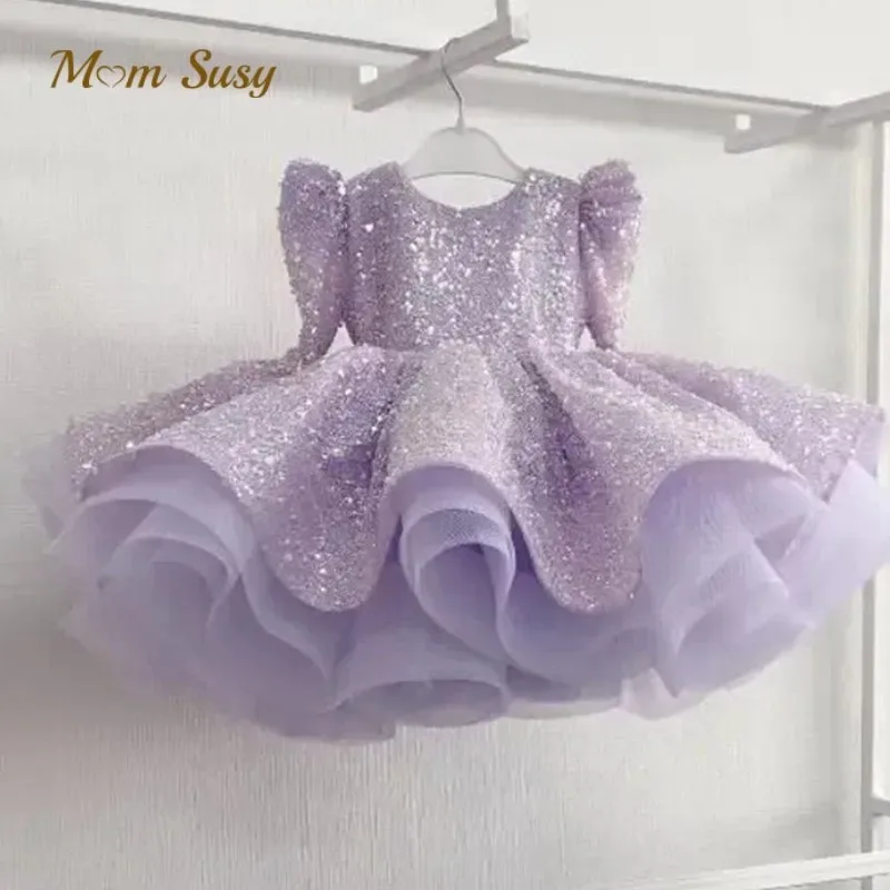 Fashion Baby Girl Princess Sequins Dress Toddler Child Vestido Long Sleeve Wedding Party Pageant Birthday Baby Clothes 1-12Y