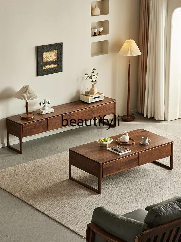

North American black walnut TV cabinet Nordic simple all-solid wood floor cabinet Living room locker5556