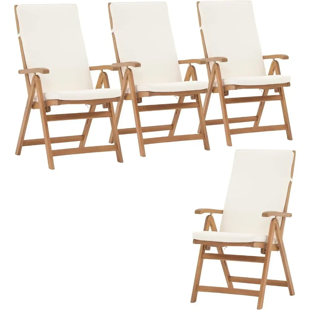 

Casual Folding Patio Dining Chair Set of 4, Outdoor Acacia Wooden Reclining Chair for Porch, Backyard, Garden, Indoor