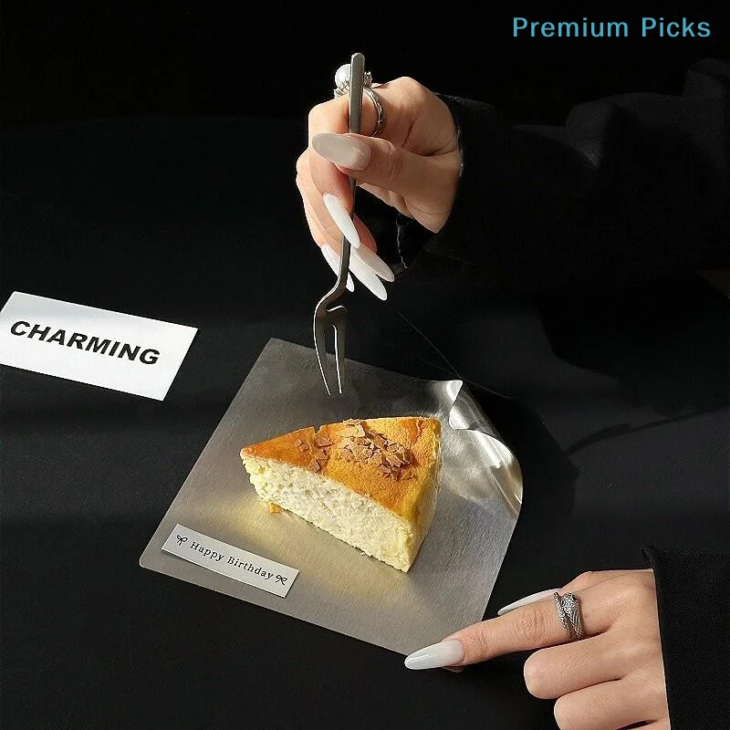 portableStainless Steel Dessert Serving Trays Durable Curved Handle BPA Free for Bakery Cafe Christmas Party Dessert Table