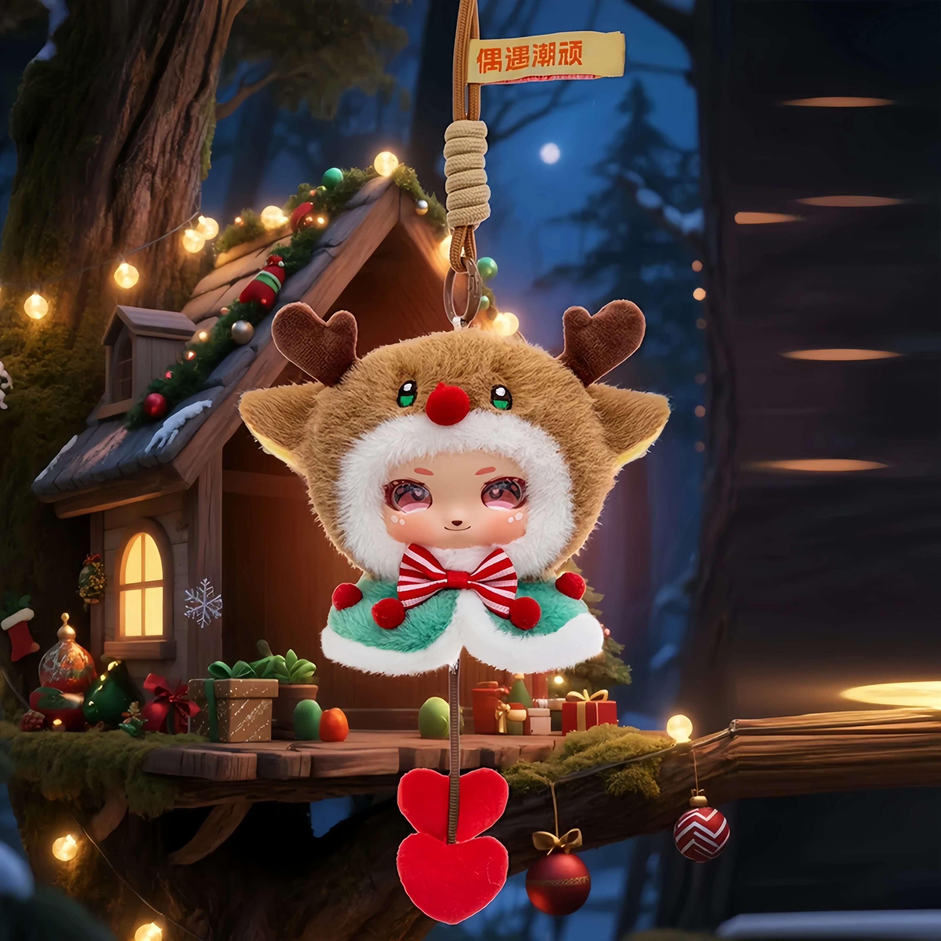 Świąteczne winylowe pluszaki choinkowe Kawaii Jeleń Wisiorek Brelok Dekoracja Świąteczna Prezent Niespodzianka Świąteczna