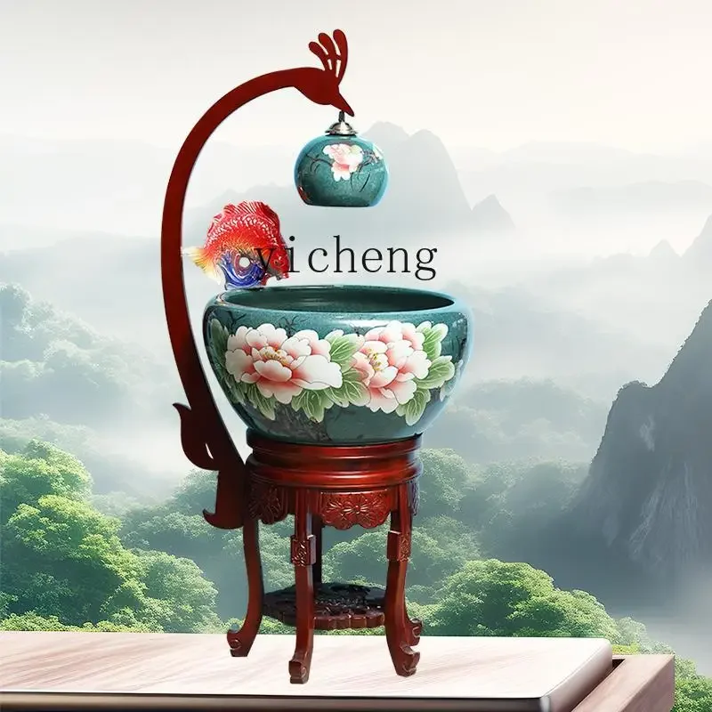 L7-14 new Chinese ceramic fish tank floor-to-ceiling fish pot circulation indoor goldfish tank living room home