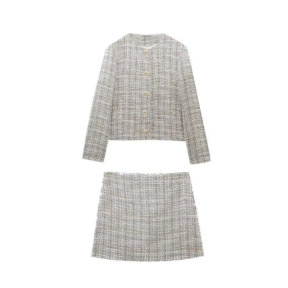 KONDALA 2025 Spring Texture Casual Woman Suits Single Breasted Blazer+Zipper Slim Mini Skirt Shorts Fashion Vintage Women Sets