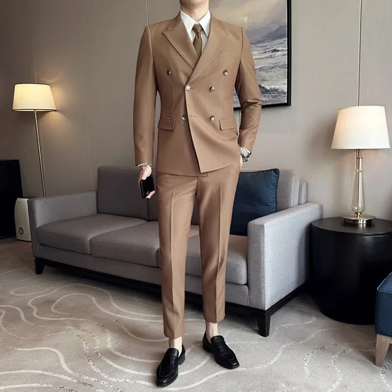 Spring Autumn Full Men\'s Suits and Blazers New In 2 Piece Outfit Set Male Double Breasted Classic Gentleman Ceremony Luxury