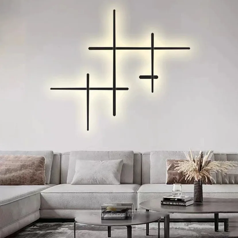 Nordic Minimalist Creativity Luxury Line LED Wall Light Irregular Black White Background Decoration Living Room Bedroom Hallway