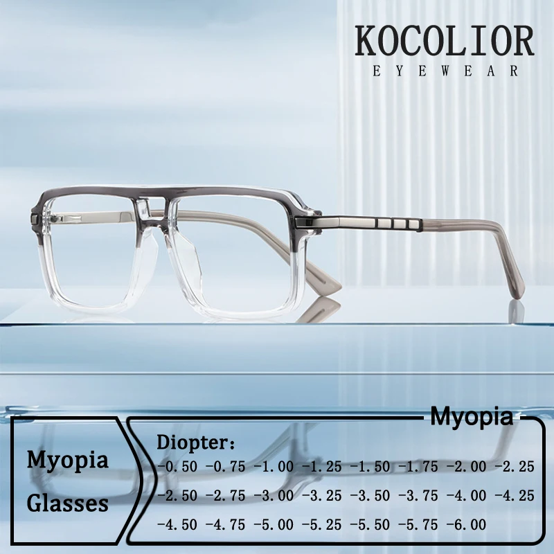 

Brand Design Oversized Double-beam Square Frame Myopia Glasses Prescription Photochromic Anti Blue Light Shortsight Men Eyewear