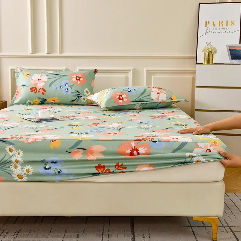 Fitted Sheet Set Floral Style Bed Cover Pillowcase постельное бельё набор Home Elastic Bedsheet Skin-friendly Bed Linen