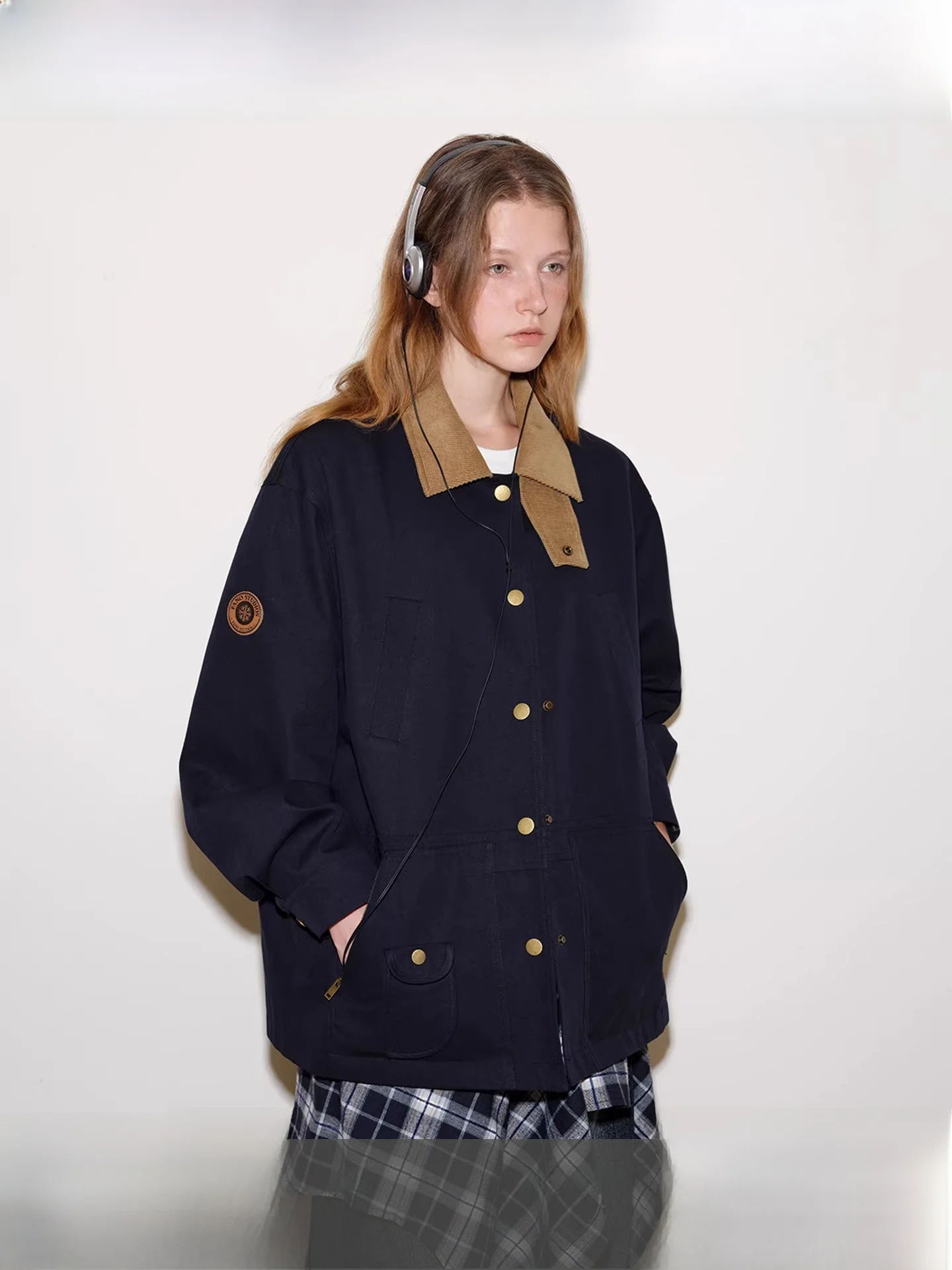 

Fano Barn Wind High Densi Plaid Patchwork Corduroy Retro Workwear Jaet Cotton Outerwear Women's 2025 Korean Sle Loose Fit