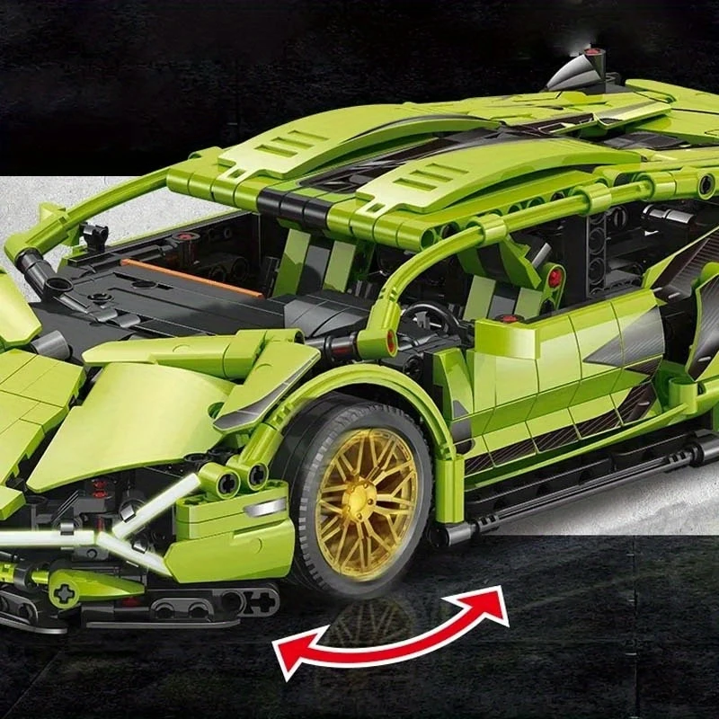 1200PCS 1:14 녹색 스포츠카 빌딩 블록 모델 장난감 작은 입자 벽돌 슈퍼 자동차 컬렉션 장식품 소년 어린이 선물