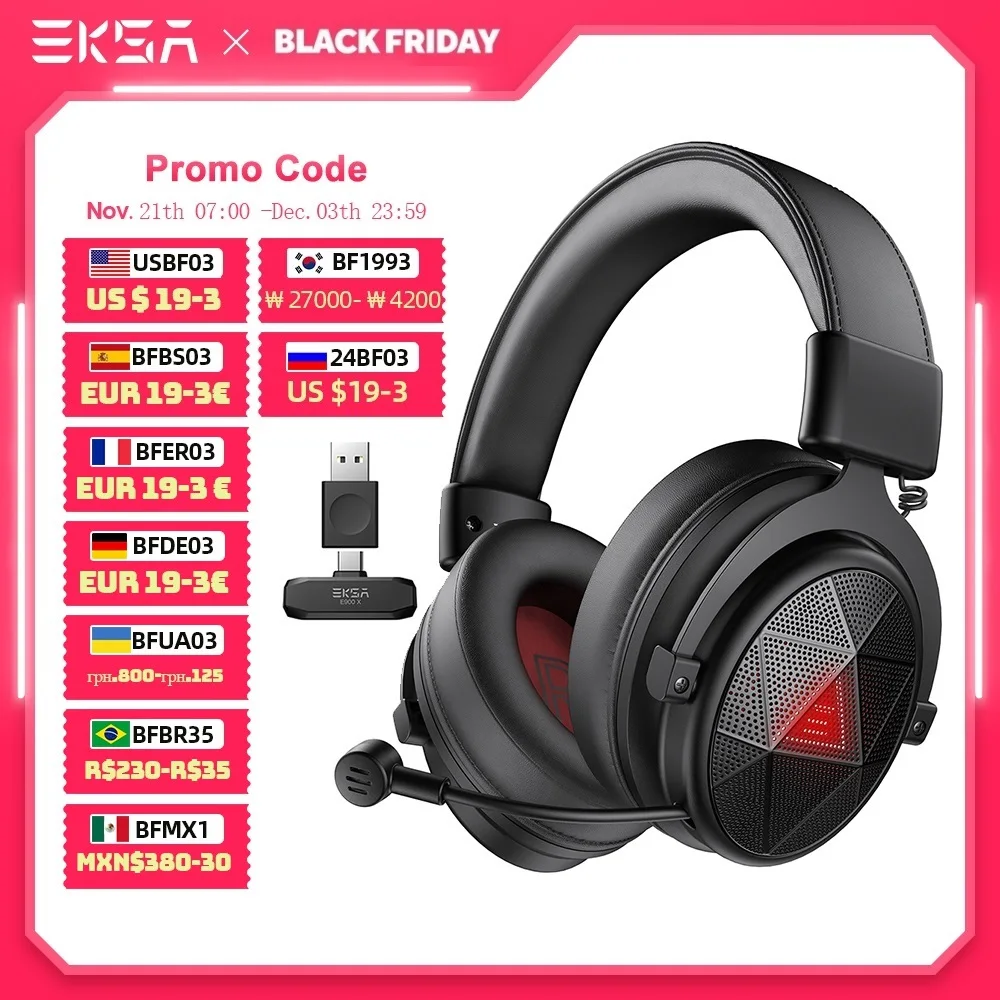 EKSA E900X 5.8G 3Gaming Wireless Headphone With Retractable Noise Cancelling Mic 7.1 Surround For PC PS4 PS5 Phone Switch Xbox