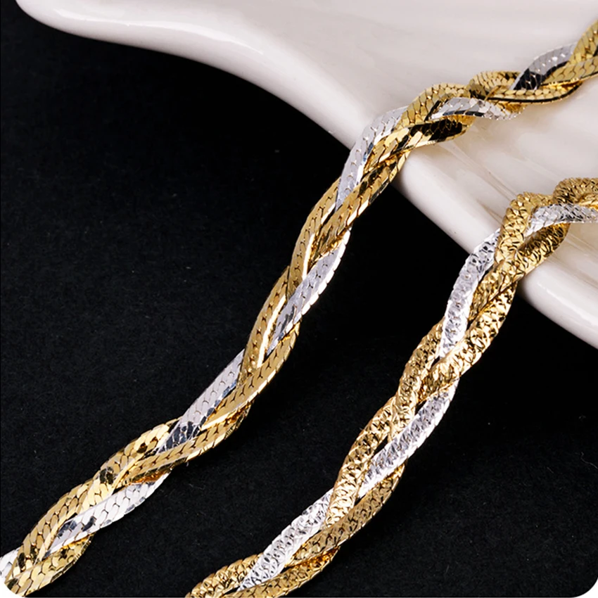 

Italy Real 925 Silver Jewelry Trend Necklaces Three Weaves Chain Choker High Quality Necklace Luxury Female Women's Neck Chain