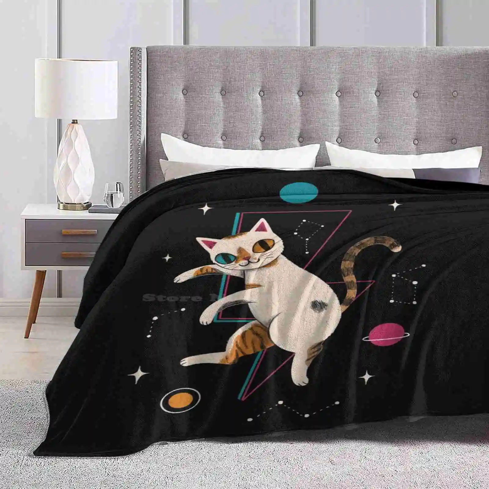 Bowie The Cat Super Warm Soft Blankets Throw On Sofa/Bed/Travel Heterochromia Funny Cute Space Animal Planets Bowie The Cat