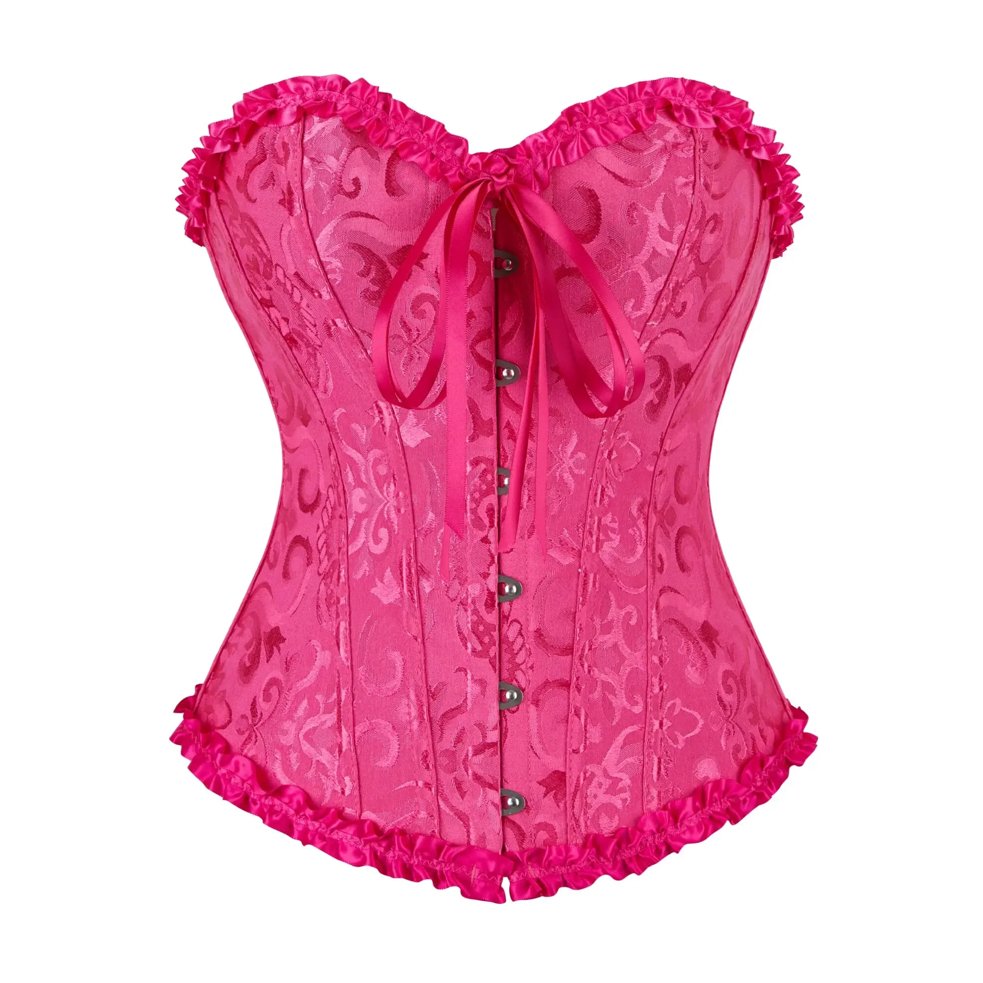 

Rose Red Corset Top Lace-up Boned Bustier Women Victorian Sexy Vintage Flower Overbust Corselet Halloween Costume