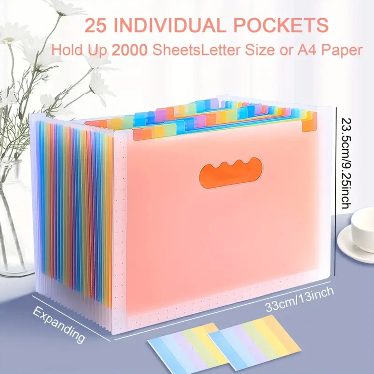 25 Pockets Expanding File Folder with Cover Accordian File Organizer A4 Letter Size Document Organizer for Home Office School