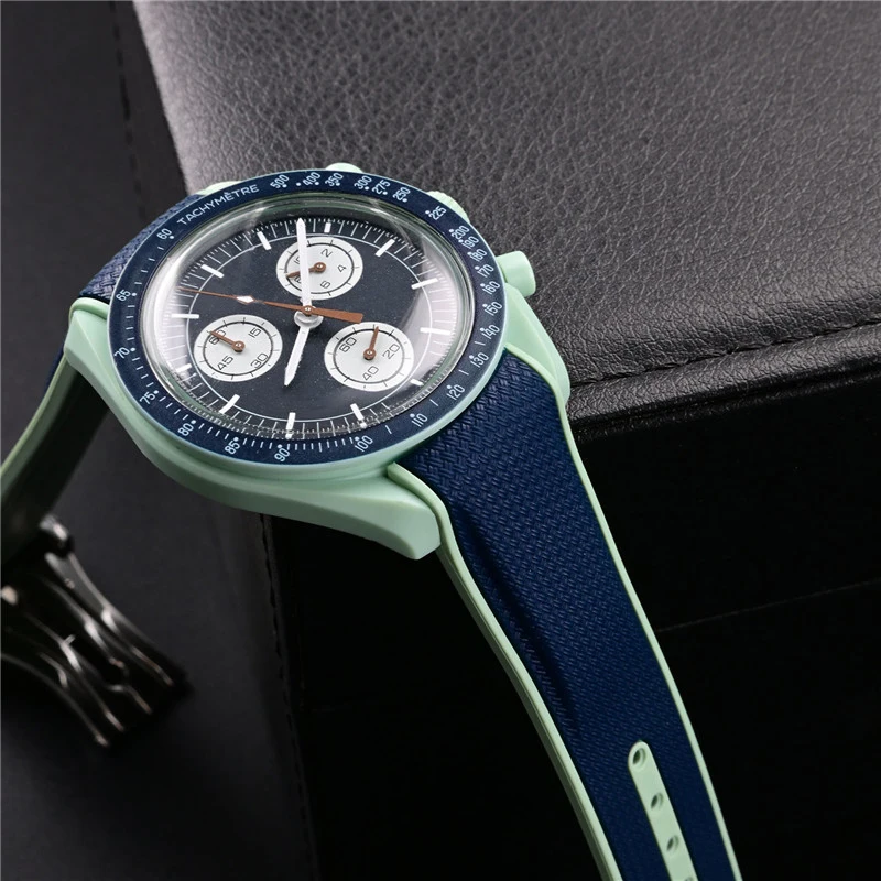 Silikonarmband für Omega x Swatch MoonSwatch, 20 mm, gebogenes Ende, sportlich, wasserdicht, für Herren und Damen, mit Faltschließe, zum Austausch des Uhrenarmbands. – Detail 2