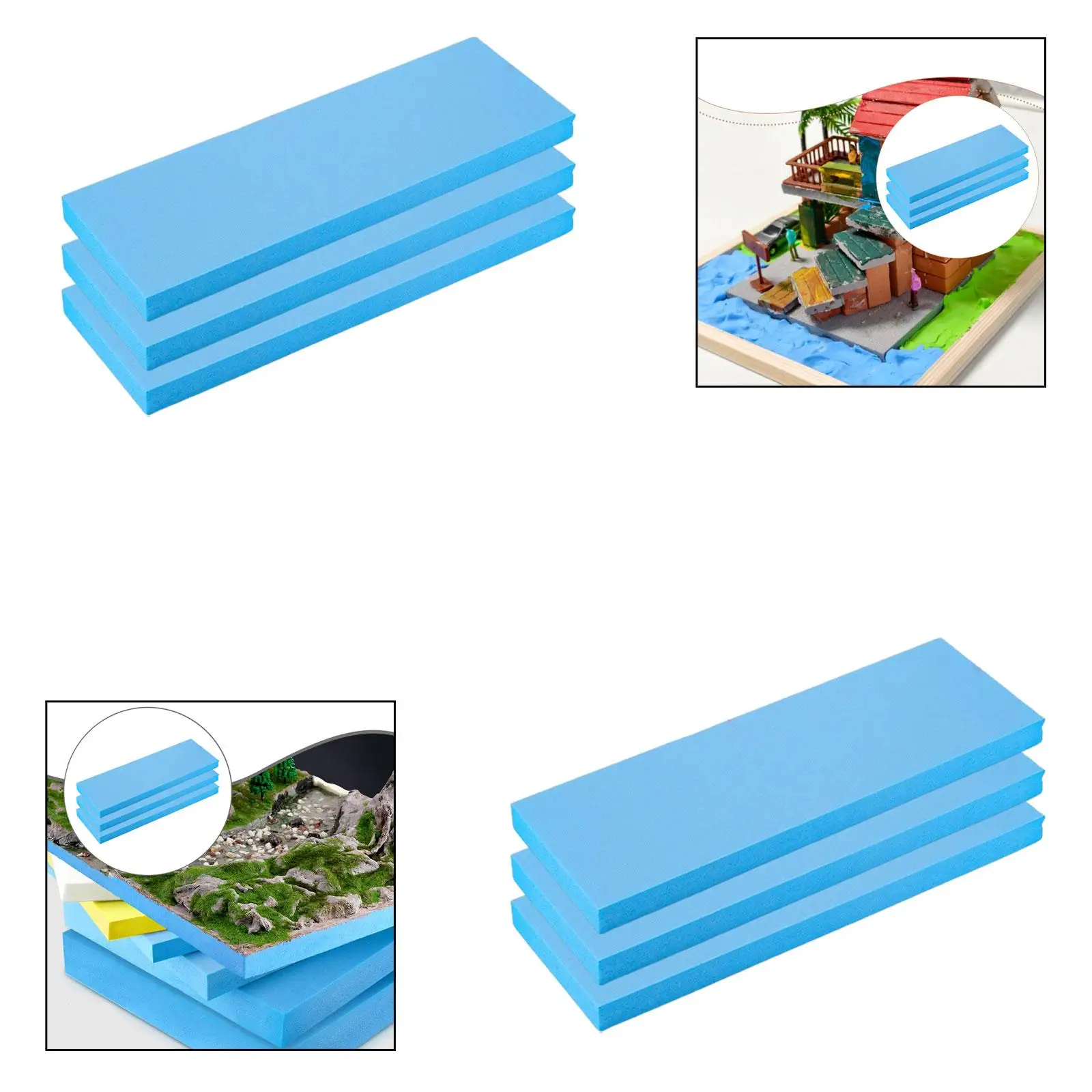 

3 Pieces Craft Foam Block Sturdy High Density Miniature Garden Scenic Diorama Base Landscape Scenery Building Foam Slab Blue